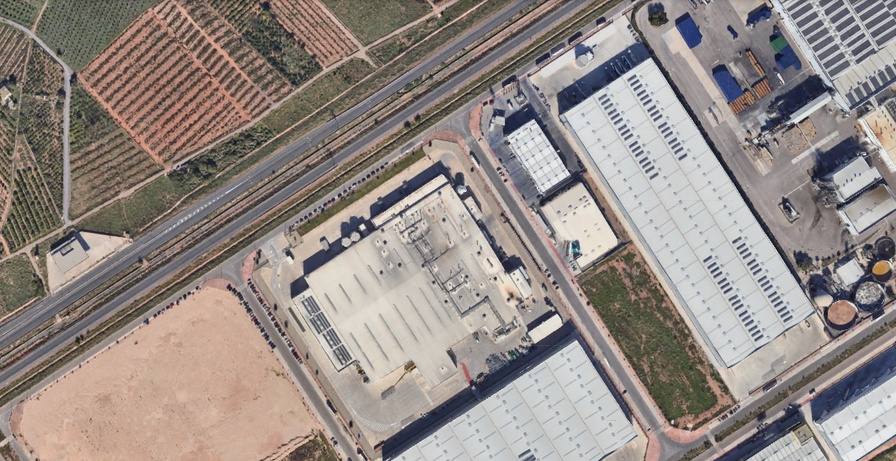 Vista aérea de la ubicación del taller mecánico Andrés Zamora e Hijos en Sagunto